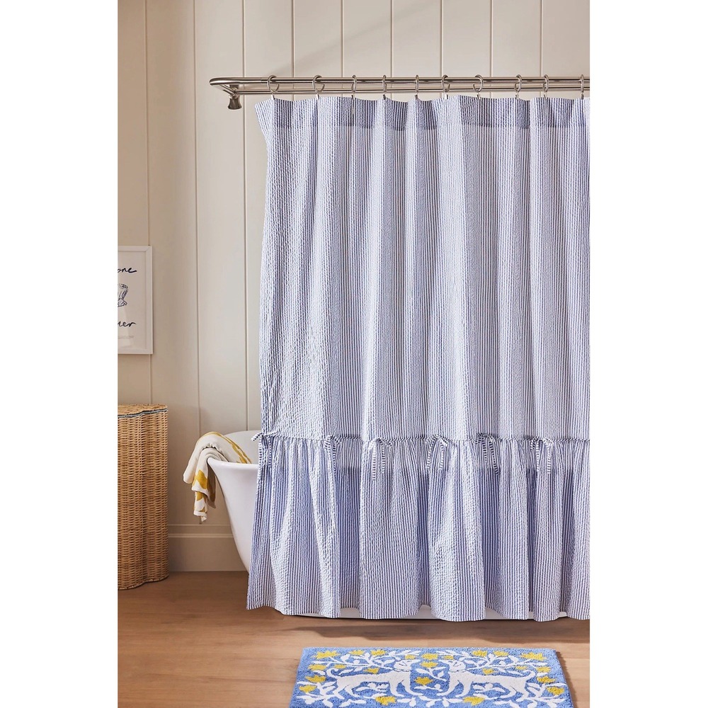Anthropologie Cotton Seersucker Shower Curtain NWT 72 X 72